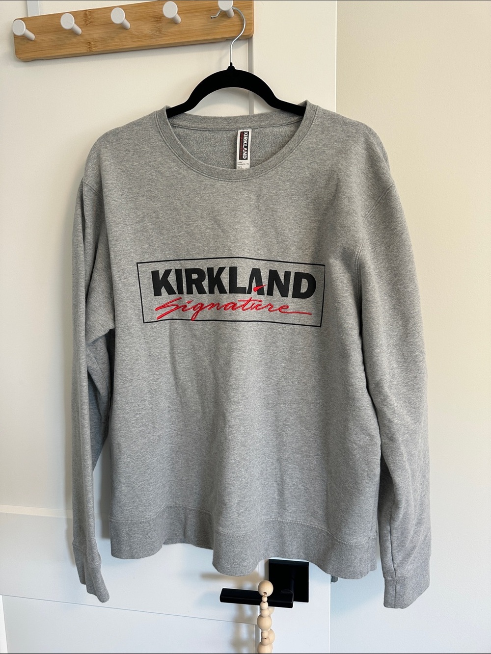 Kirkland Signature Gray Crewneck with Black and Red Logo